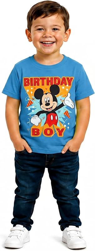 Disney Birthday Boy Shirt Mickey Mouse Cars Toy Story Crewneck Graphic Tee | Officially Licensed,Disney Characters , Soft Cotton, Short Sleeve Tee, Perfect for Parties & for Birthday Fun Celebrations