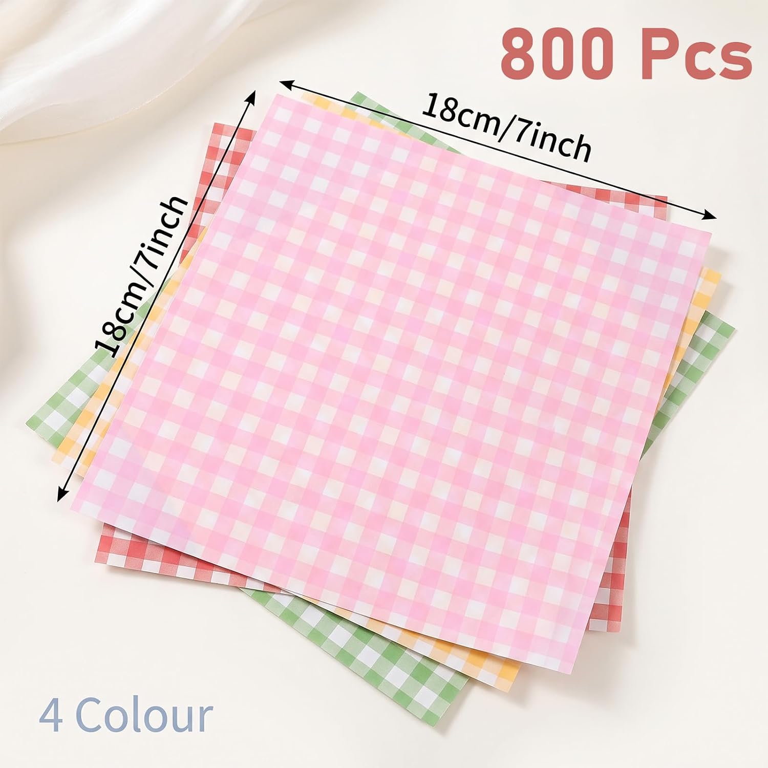 800 Pcs Checkered Parchment Paper Sheets for Food, 4-Color 7 x 7 Inches
