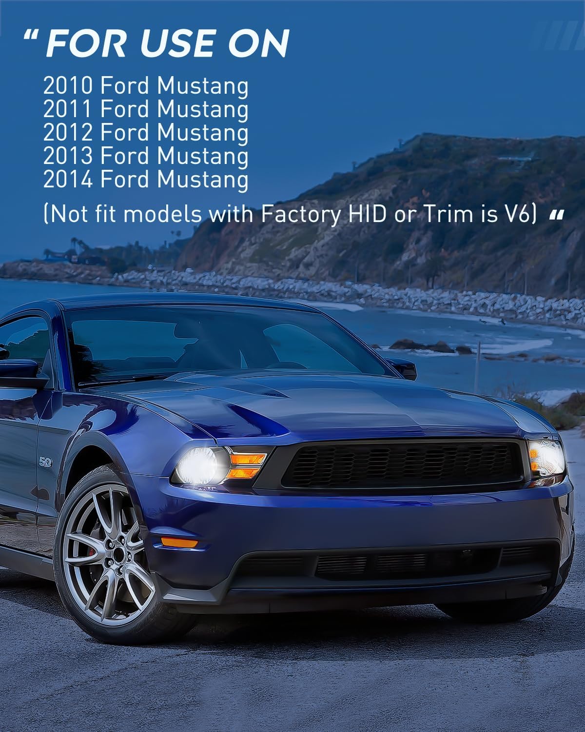 Nilight Headlight Assembly for 2010 2011 2012 2013 2014 Ford Mustang Pickup Truck Replacement Headlamp Black Housing Amber Reflector Driver and Passenger Side