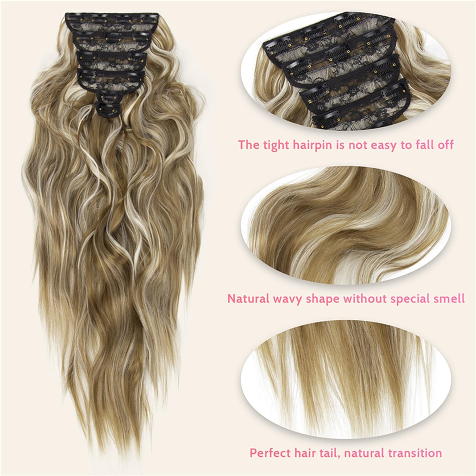 Clip nelle estensioni dei capelli Estensioni dei capelli 6 pezzi/set di fermagli for capelli sintetici in posticci spessi ondulati lunghi Estensioni dei capelli sintetici da 22 pollici Posticci ombre