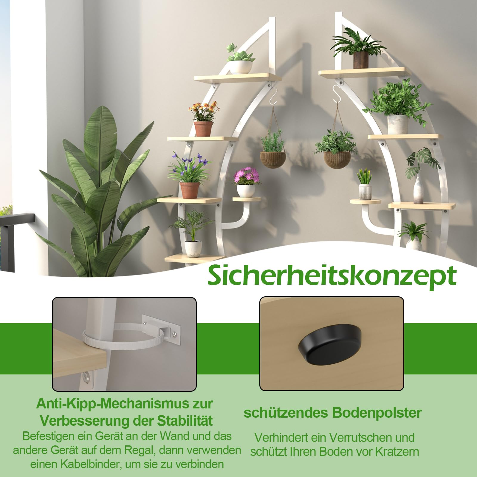 RELAX4LIFE Blumenständer, Pflanzenständer 6-Stufig, Pflanzenregal Metall, Innen & Außen Blumentreppe, Blumenregal mit Ablagen Haken für Wohnzimmer, Balkon, Schlafzimmer (2 Stück, Weiß)
