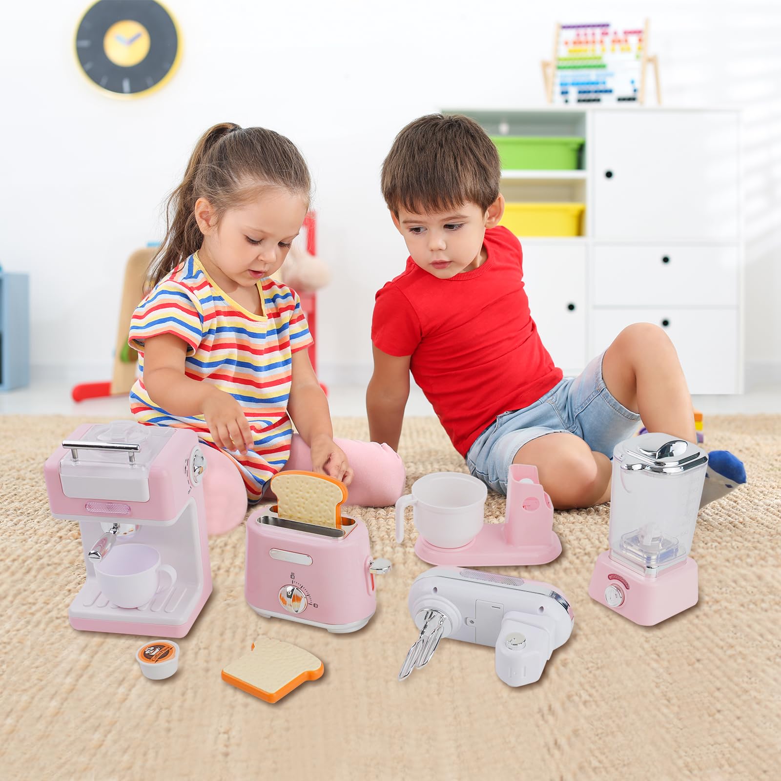 PLAY Ustensiles Cuisine Enfant – Cafetière, Mixeur, Grille-pain Avec Sons Et Lumières – Set 3+ Ans (blanc)