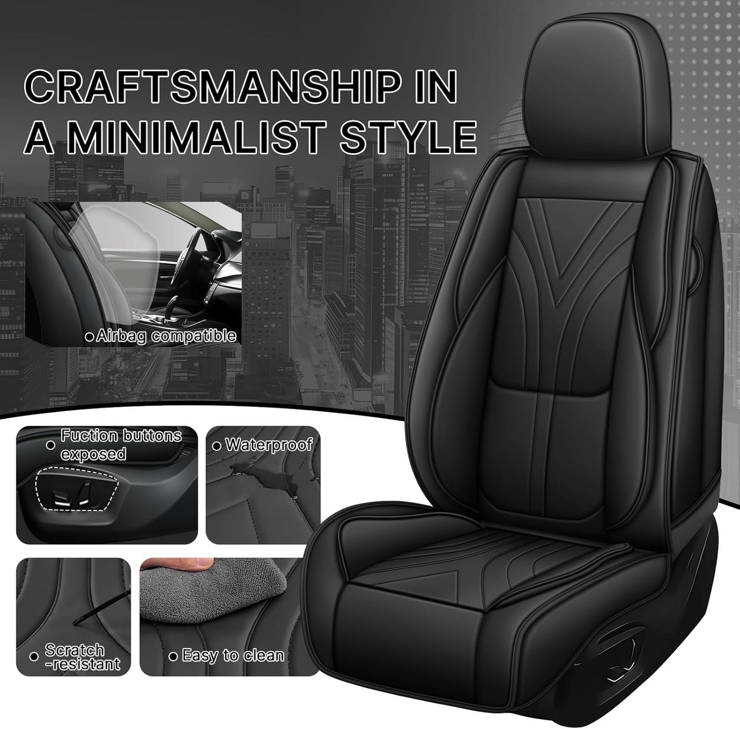 Car Seat Covers Compatible with Toyota Tacoma 2001-2026, Nappa Leather Car Seat Protector Waterproof Airbag Compatibility Seat Covers for Car(Full Set, Black)