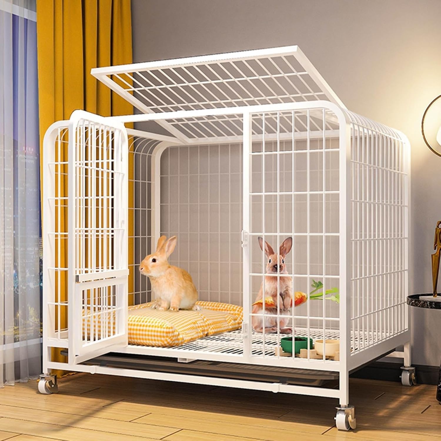 Pet Cages Indoor Enclosure Detachable Metal Wire Kennels Crate Large Extra Exercise Place Cage，2-Tier Guinea Pig Cage with Wheels & Drip Tray - Ideal Small Animal Habitat for Rabbits, Hamste