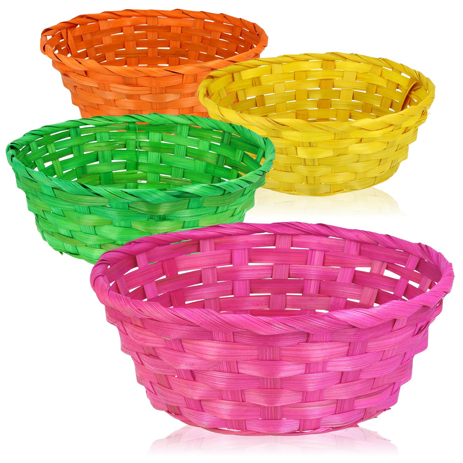 COM-FOUR® 4x raffia basket in bright colors for decoration - Easter decoration - basket for Easter eggs, rolls, snacks and keys - Easter nest (Color Mix - Large)