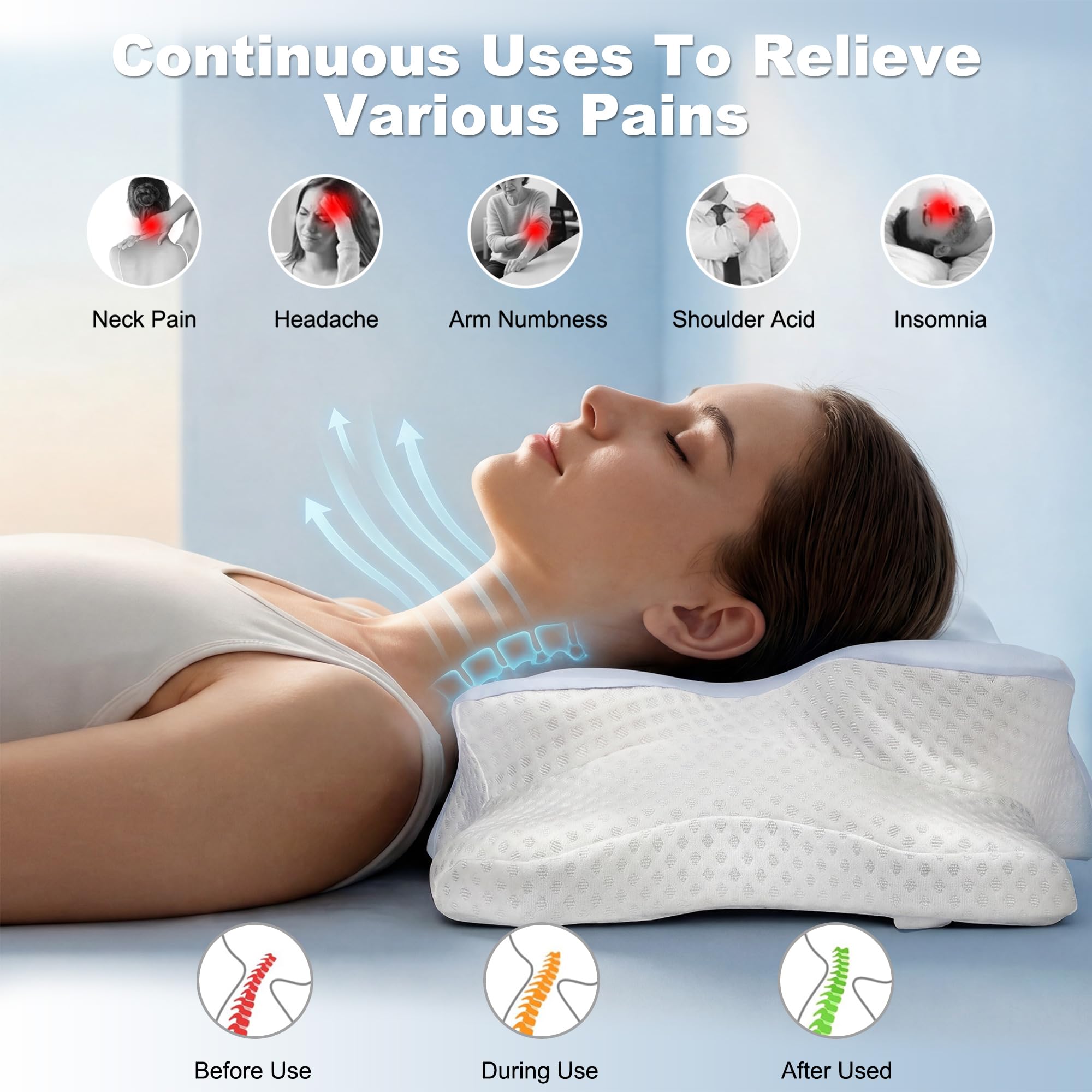 VYLEE Oreiller en mousse à mémoire de forme, oreiller cervical, oreiller