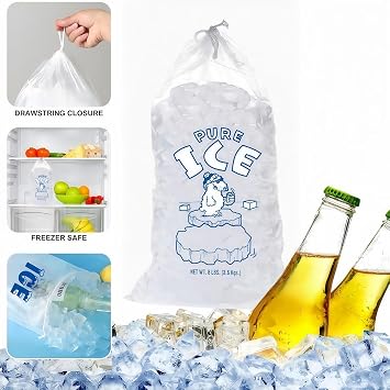 10PCS Ice Bags with Drawstring,Reusable Ice Cube Bags,Heavy Duty Ice Bags Can Withstand 8 Pounds,Ice Bags for Ice Cubes,Ice Cube Bags for Freezer,Ice Bags for Ice Cubes,Ice Cube Freezer Bags(8 LBS)