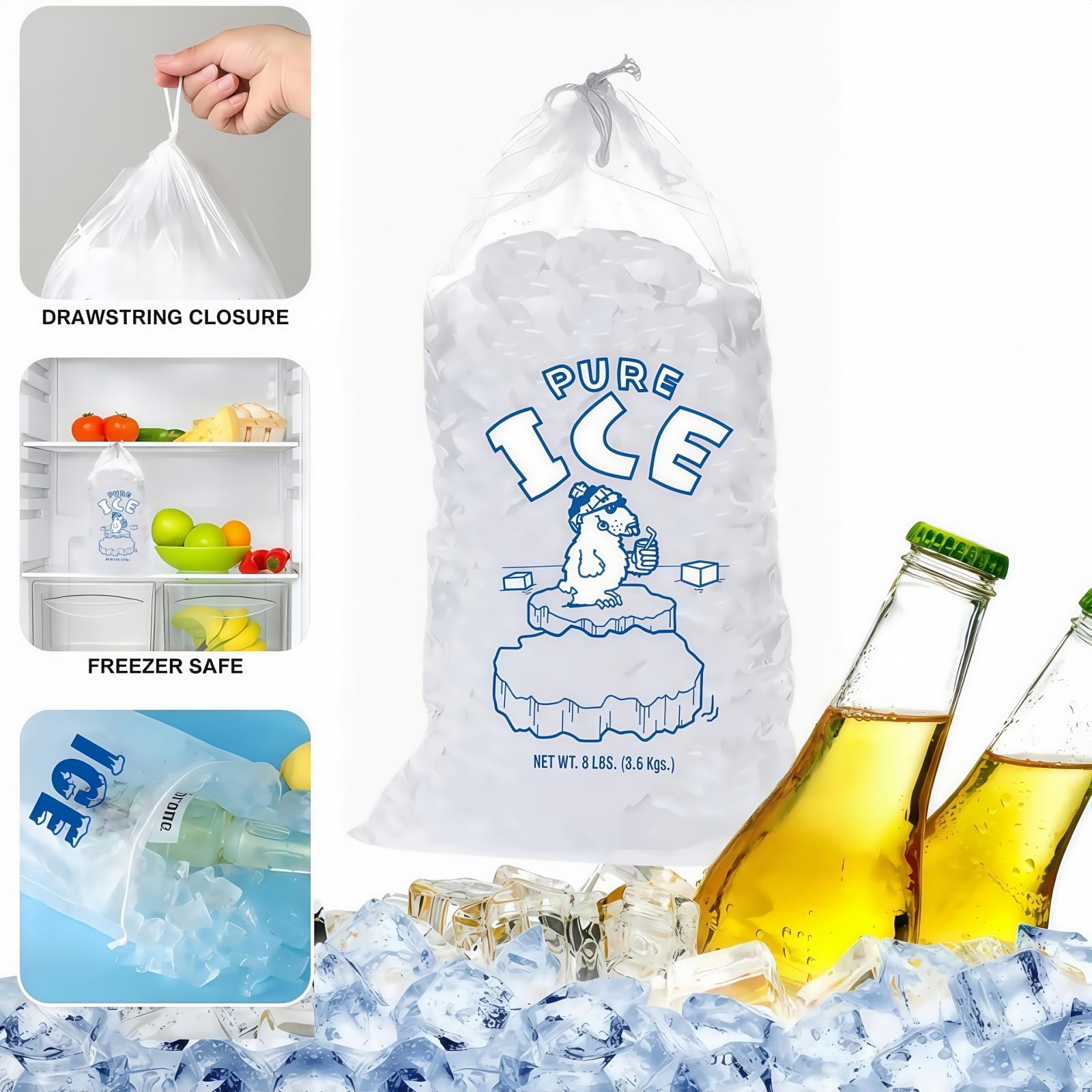 10PCS Ice Bags with Drawstring,Reusable Ice Cube Bags,Heavy Duty Ice Bags Can Withstand 8 Pounds,Ice Bags for Ice Cubes,Ice Cube Bags for Freezer,Ice Bags for Ice Cubes,Ice Cube Freezer Bags(8 LBS) - Image 2