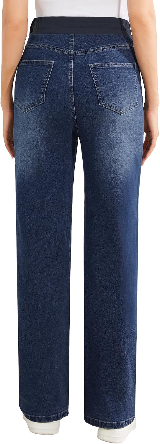 PACBREEZE Women's Maternity Straight Leg Jeans, Mid-High Waist Stretch Denim Pregnancy Pants with Adjustable Waistband, S-XXL