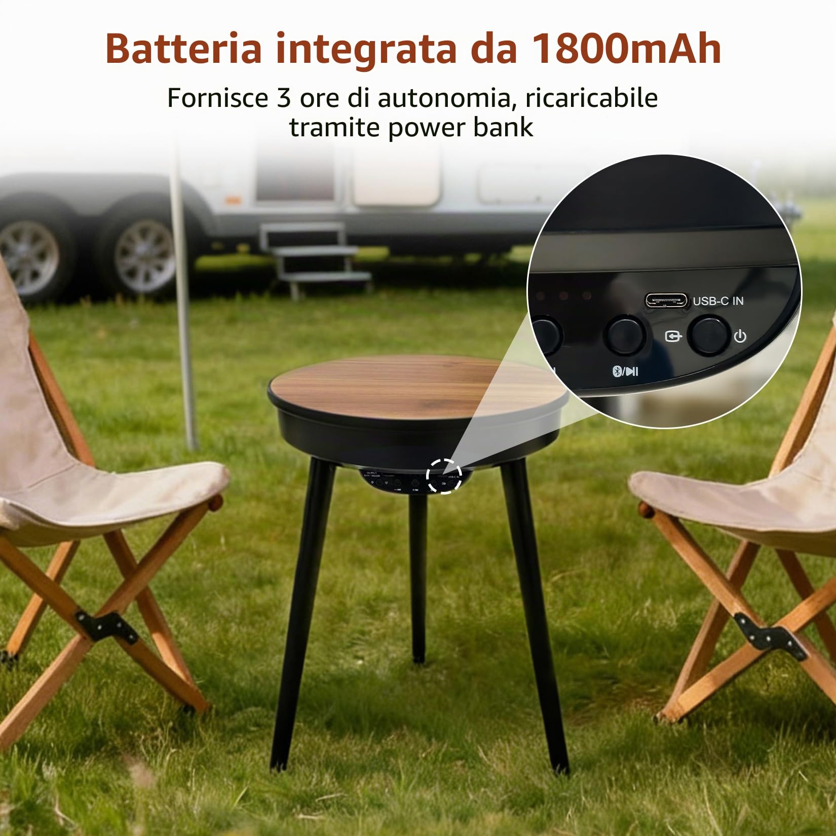 FATIVO Tavolino Basso con Bluetooth Speaker per Soggiorno: Comodino Piccolo camera da letto Rotondo Tavolino Caffè in Legno da Salotto con Porta USB, 40x40x57 cm
