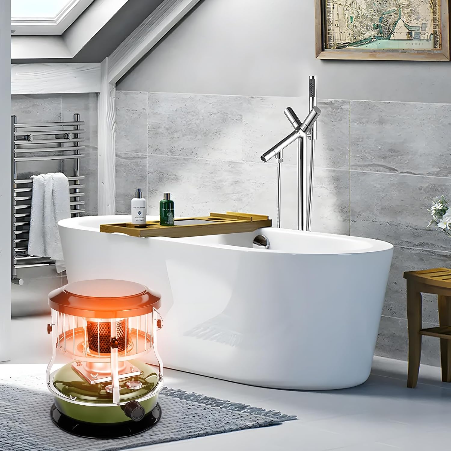 Portable 2-in-1 Kerosene Heater & Stove: 9000 BTU Adjustable Indoor/Outdoor Heater For Camping, Ice Fishing & Emergency Use White