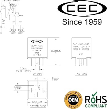 CEC Industries EF27 12V Heavy Duty 5-Pin Electronic Flasher Relay for Incandescent Bulbs (1-Pack)
