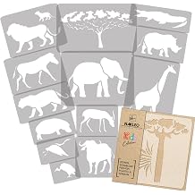 NAKLEO Reusable Plastic Stencils 14pcs - African Animals Savannah - 13.4"-3.5" - Pattern Kids Kids Painting Template Room Decor - Craft DIY Wall Furniture