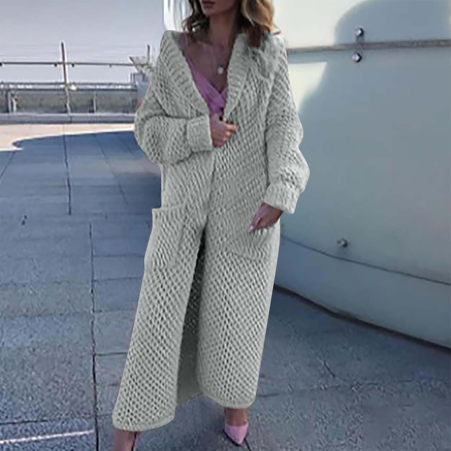 Women's Shawl Collar Knit Cardigan Open Front Long Sleeve Sweater