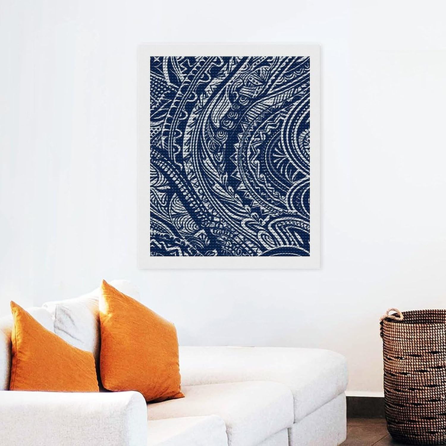 YKLBV Diamond Art Kits for Adults Diamond Painting Kits for Adults DIY Paint with Round Full Drill Diamonds Paintings Blue Polynesian Maori Tribal Pattern Gem Art for Home Wall Decor Gift