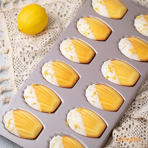 Miniatura 3 de CHEFMADE Madeleine Molde para tartas, 12 cavidades, antiadherente, ovalada, para hornear al horno (dorado champán)