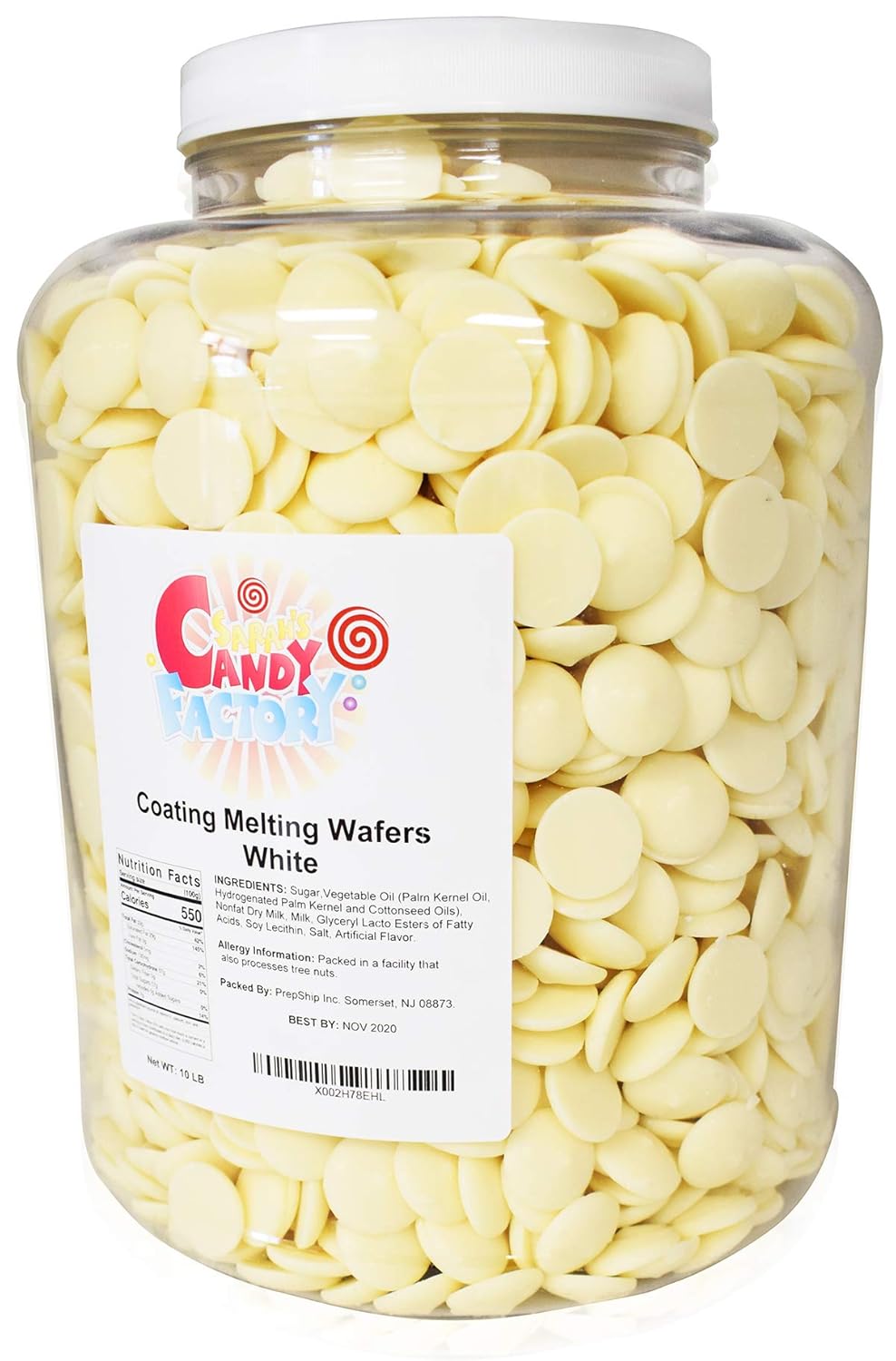 Sarah's Candy Factory Coating Melting Wafers in Jar, 10 Lbs White Melting Chocolate