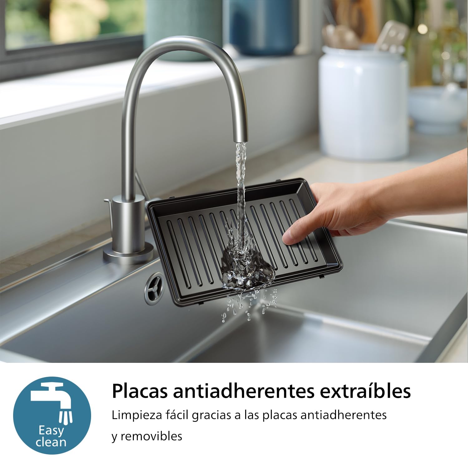 Philips Sandwichera Serie 5000-3 juegos de platos para paninis, sándwiches y gofres, placas antiadherentes para parrilla, cortar y sellar, 750 W de potencia, negro (HD2350/80)