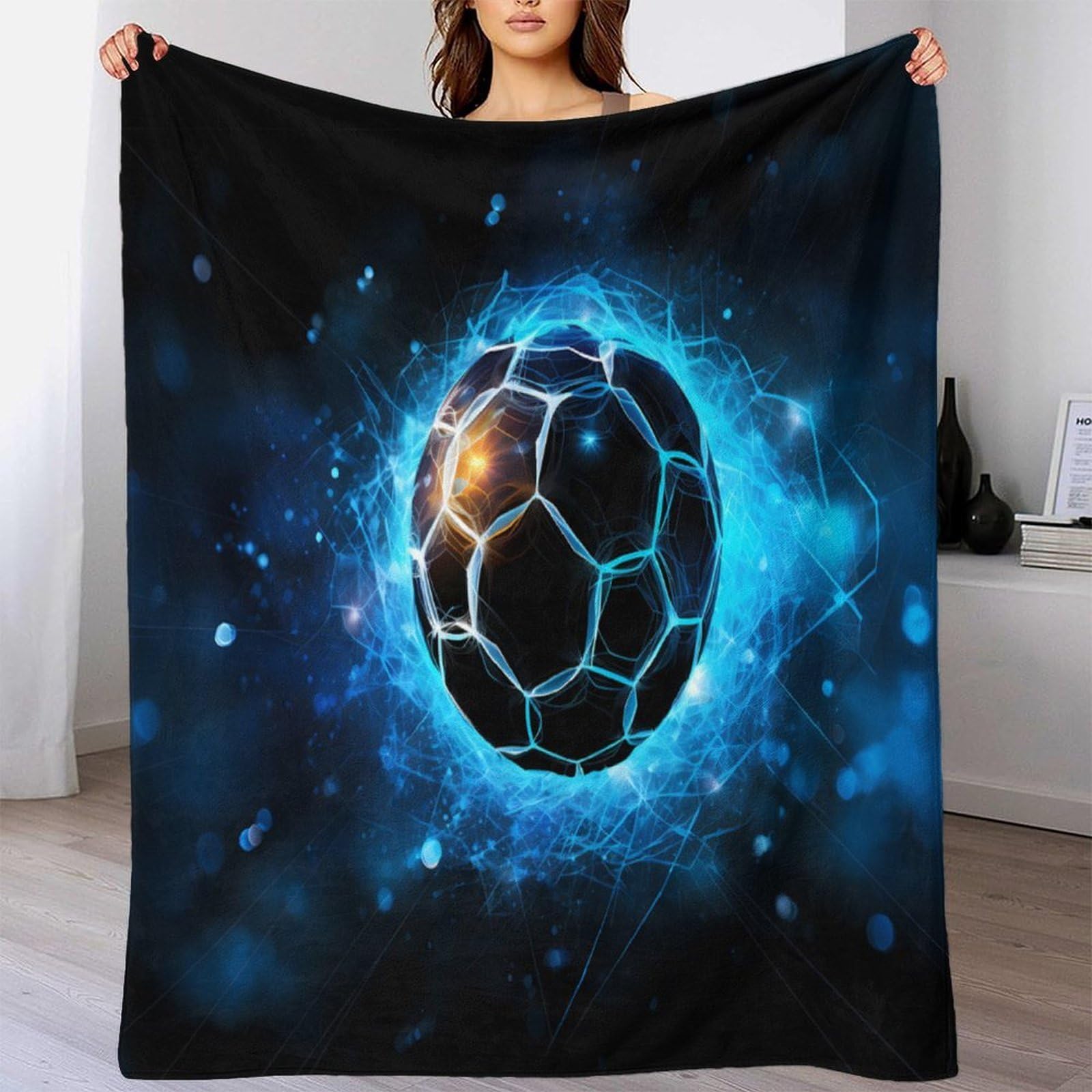 stampa 3D SoccerBall coperta da pisolino microfibra biancheria da letto leggera coperta da viaggio compatta e morbida anti-pilling per viaggi DigitalArtStyle 70×80inch(180x200cm)