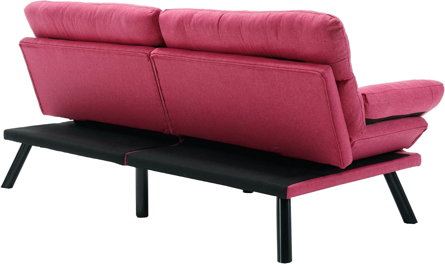 Modern Linen Velvet Convertible Folding Futon Couch Sofa Bed Adjustable Pillow Top Arm Memory Foam Couch Double Loveseat Sofa for Compact Living Space,Dorm,Game Studio,Apartment,Bedroom (Rose Red)