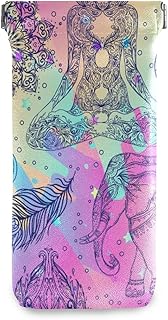 HUSSRITY Eyeglasses Case Colorful Tribal Elements Sunglasses Pouch Soft PU Leather Squeeze Top Eyeglass Holder Portable Glasses Case For Women Men