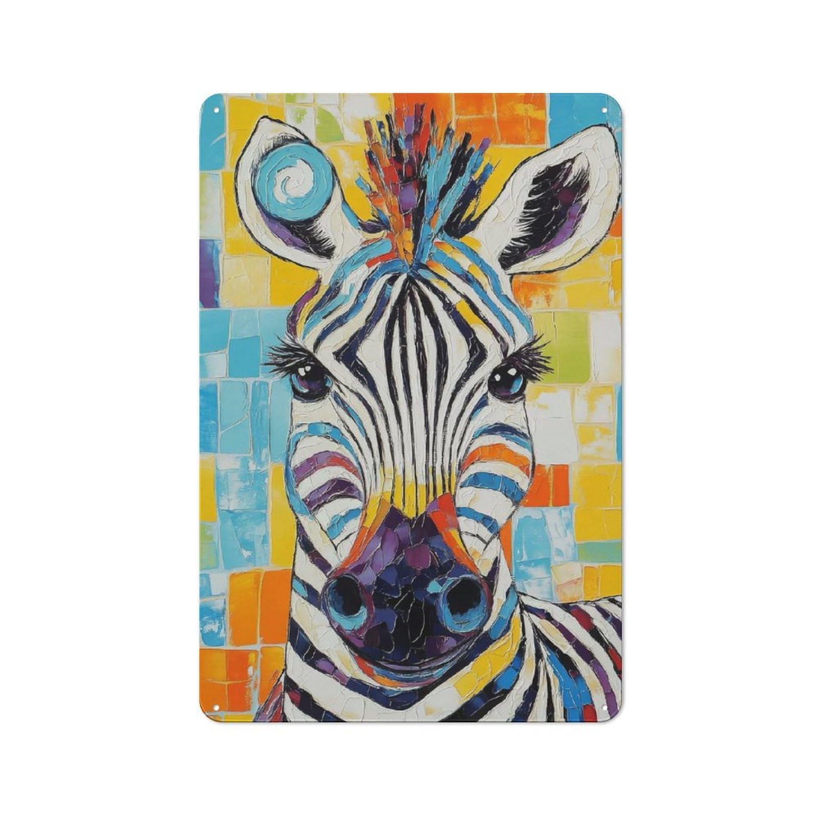 Junmoney Colorful Zebra Painting Classic Metal Sign 30X20cm Featuring Bar Wall Plaque For Diner, Restaurant, Shed Or Kitchen