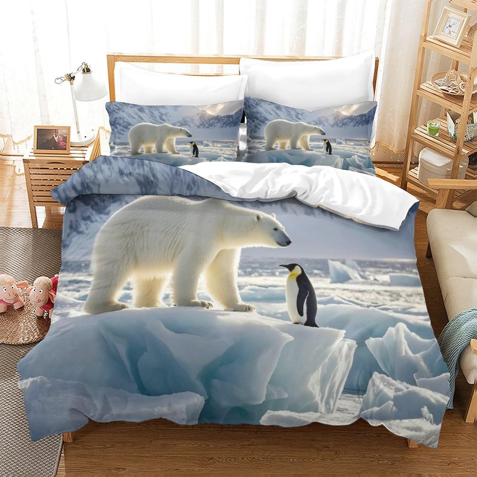 DAFUfbw Polar Bear Comfortable Duvet Cover Set Luxe Penguin Quilt Cover Set Hidden Zipper with Pillowcases Comforter Cover Soft Microfiber Washable Bedding Set King（220x240cm）