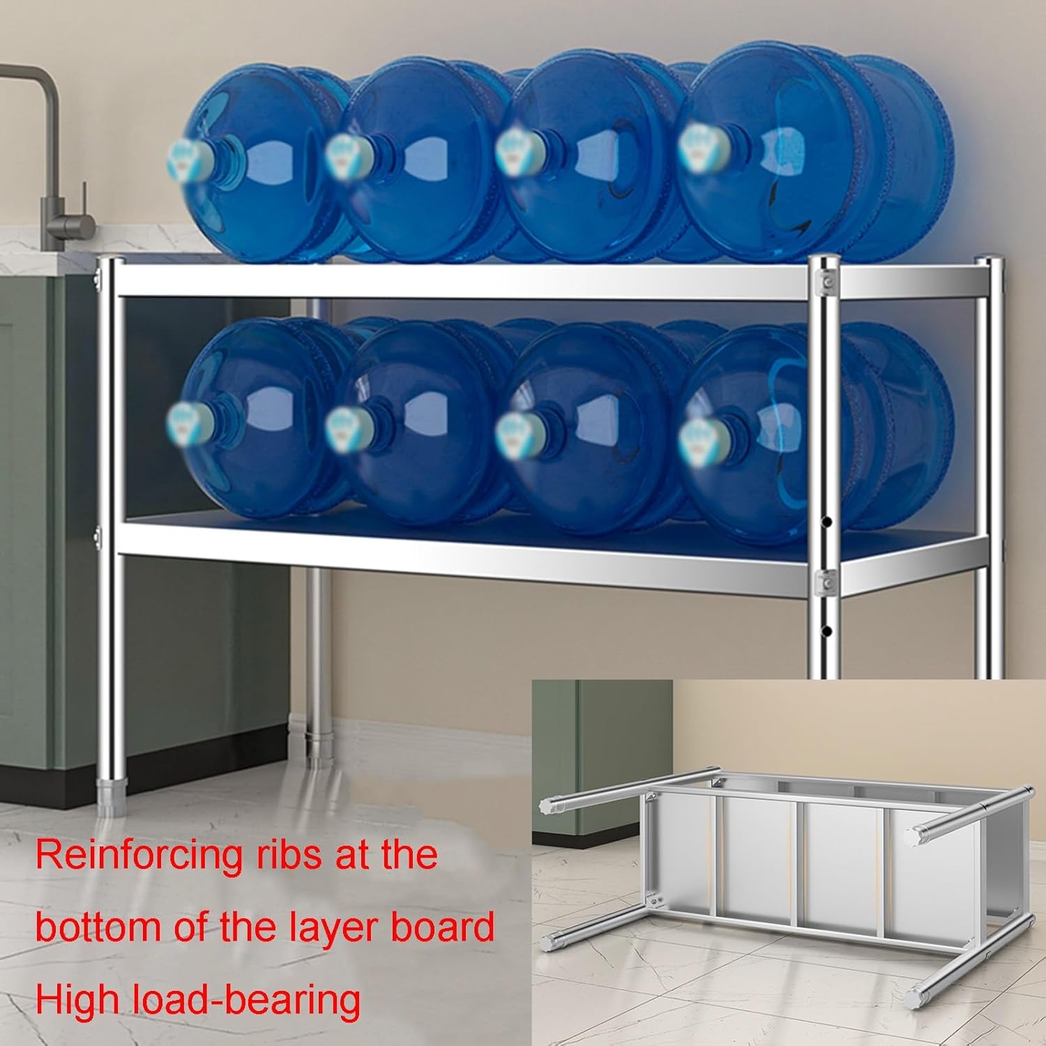 Stainless Steel Double-Layer Work Table Kitchen Floor-Standing Storage Rack Warehouse Packing and Packaging Table Adjustable Height Shelf 19.7x31.5