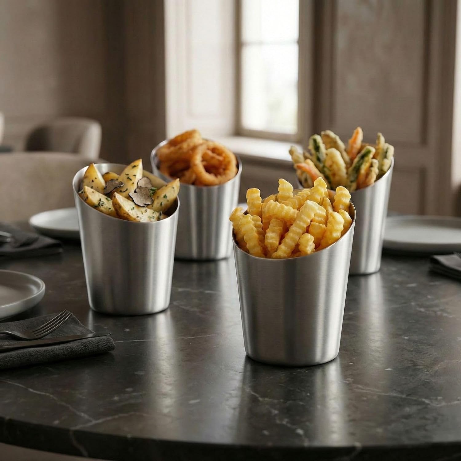Restaurantware Stainless Steel French Fry Cup, 3.4 x 4.5 In image 4