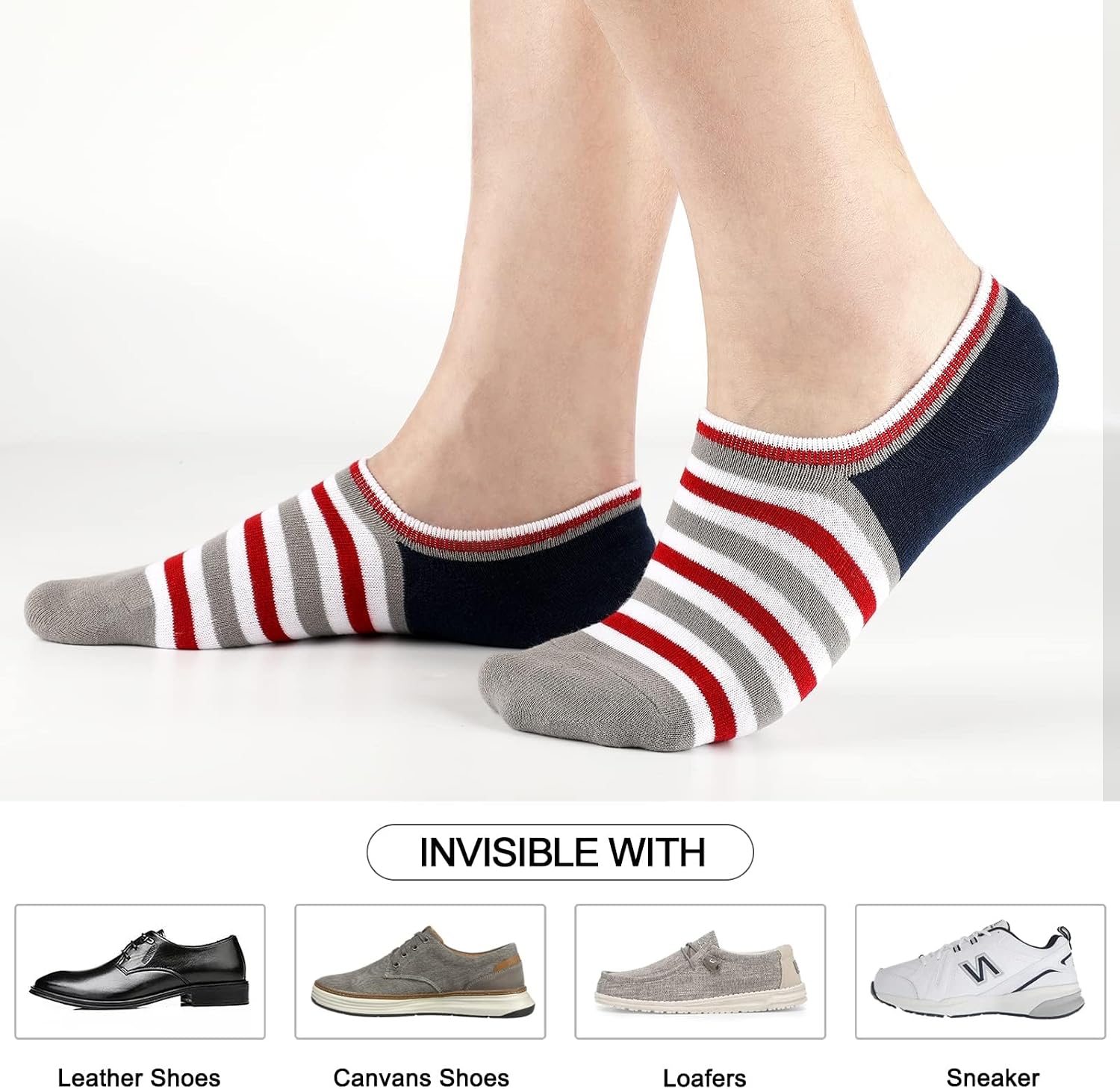 COOPLUS Mens Cotton No Show Socks Thin Low Cut Non Slip Invisible Socks 6 Pairs