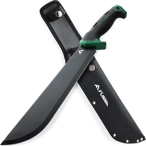 FLISSA 11'' Machete for Yard Work, Ergonomic Air Tech Handle and Lightweight Sheath, Stainless Steel Machete Knife for Gardening, Bushcraft, Hunting