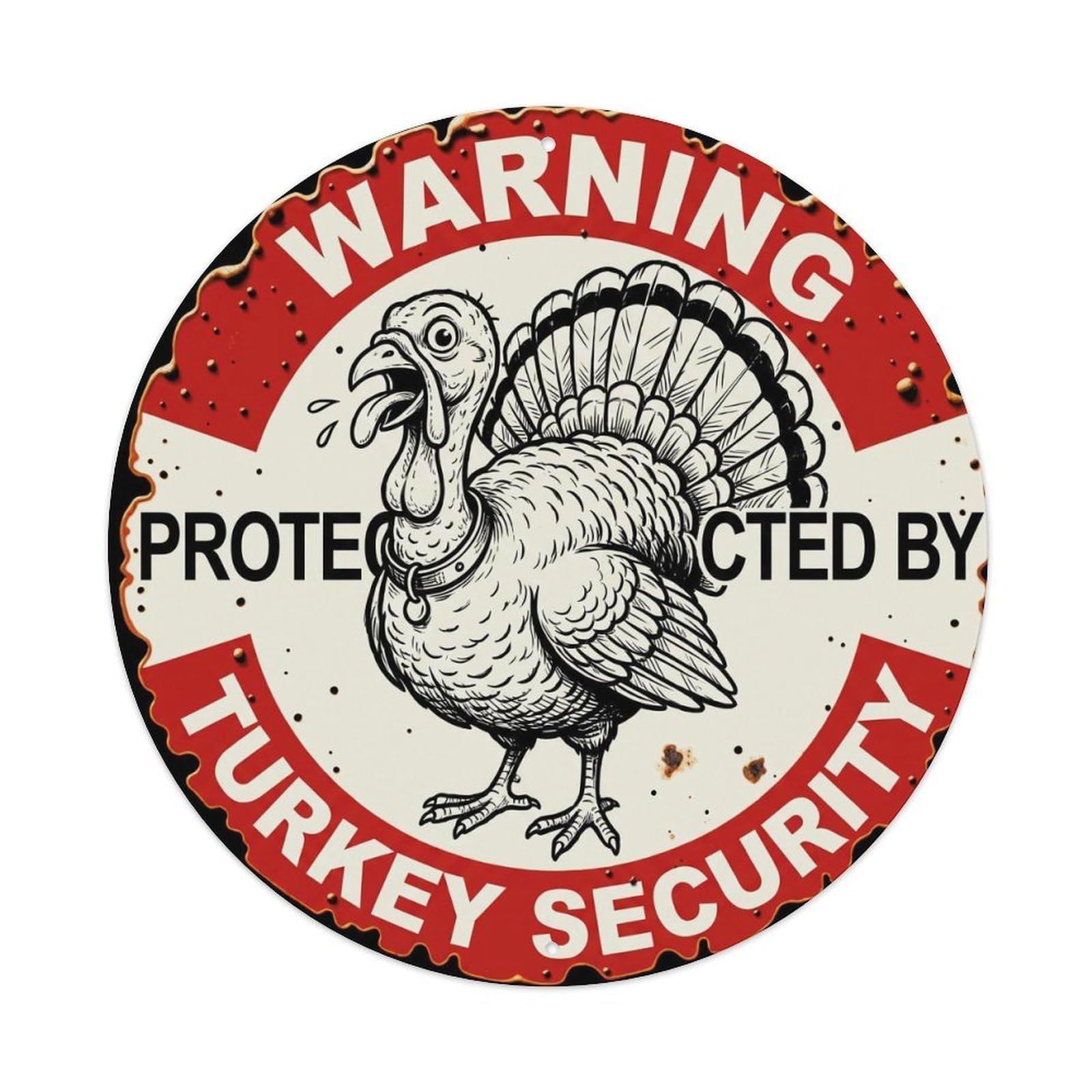 Metal Tin Sign Warning Protected By Turkey Security Vintage