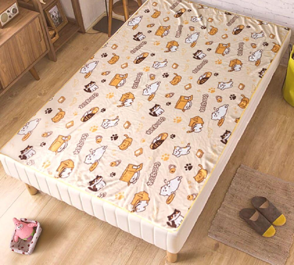 Spj: Japanese Smartphone Game Neko Atsume Blanket Cute Kitty Cats Pattern Coral Fleece Warm Soft Lap Robe (M)
