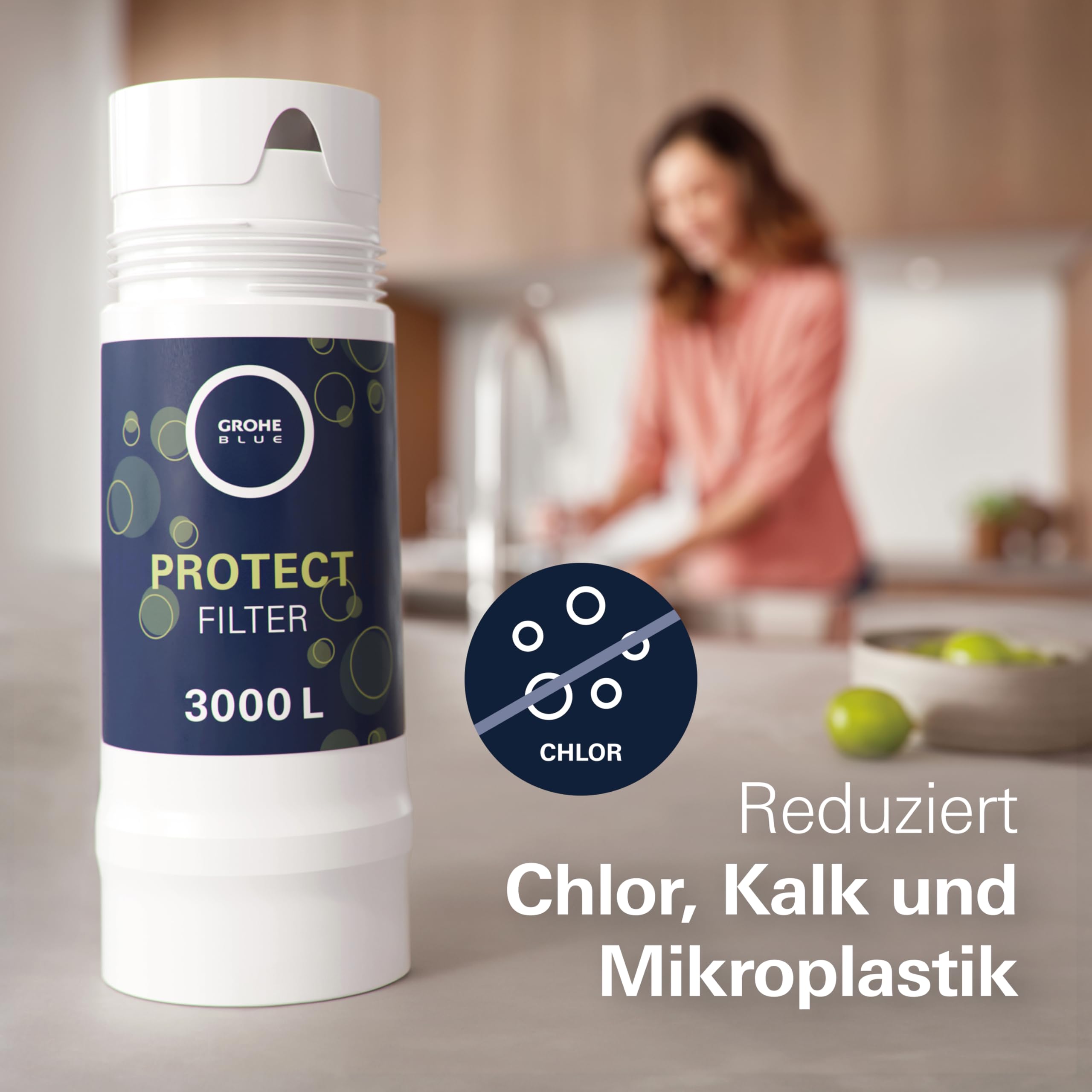 GROHE Blue, Ersatzfilter UltraSafe Protect, 3000 l Fassungsvermögen (filtert 99,9 % aller Bakterien/Mikroplastik, reduziert den Bleigehalt um 99,5 %, für blaue/rote Geräte), Verpackung kann variieren