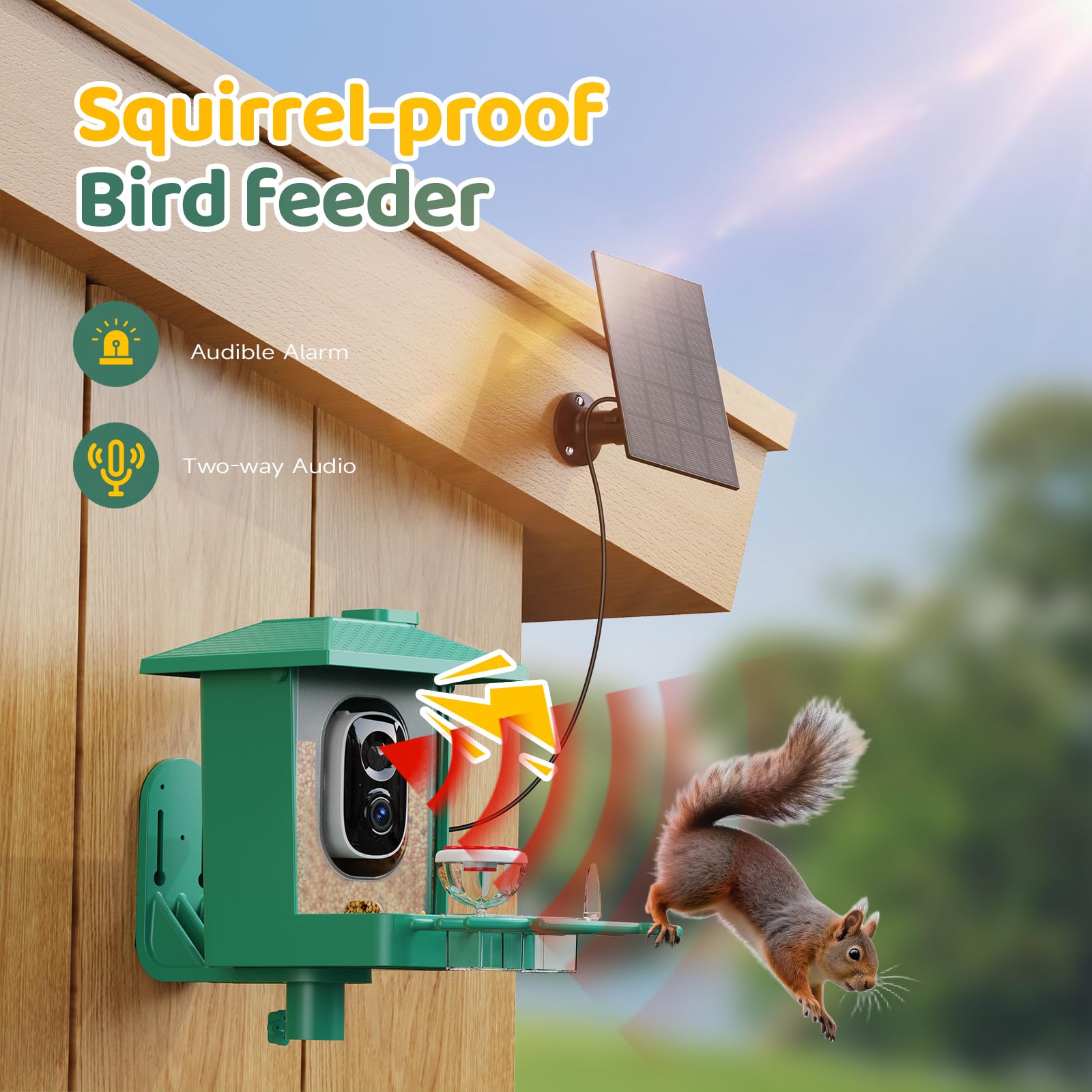 Comedero Pajaros Exterior Camara Solar: 2K HD WiFi Comedero para PáJaros Resistente IP66 - Regalos para Los Amantes Los PáJaros AI Seguimiento Prueba Ardillas Jardin- Bird Feeder Camara