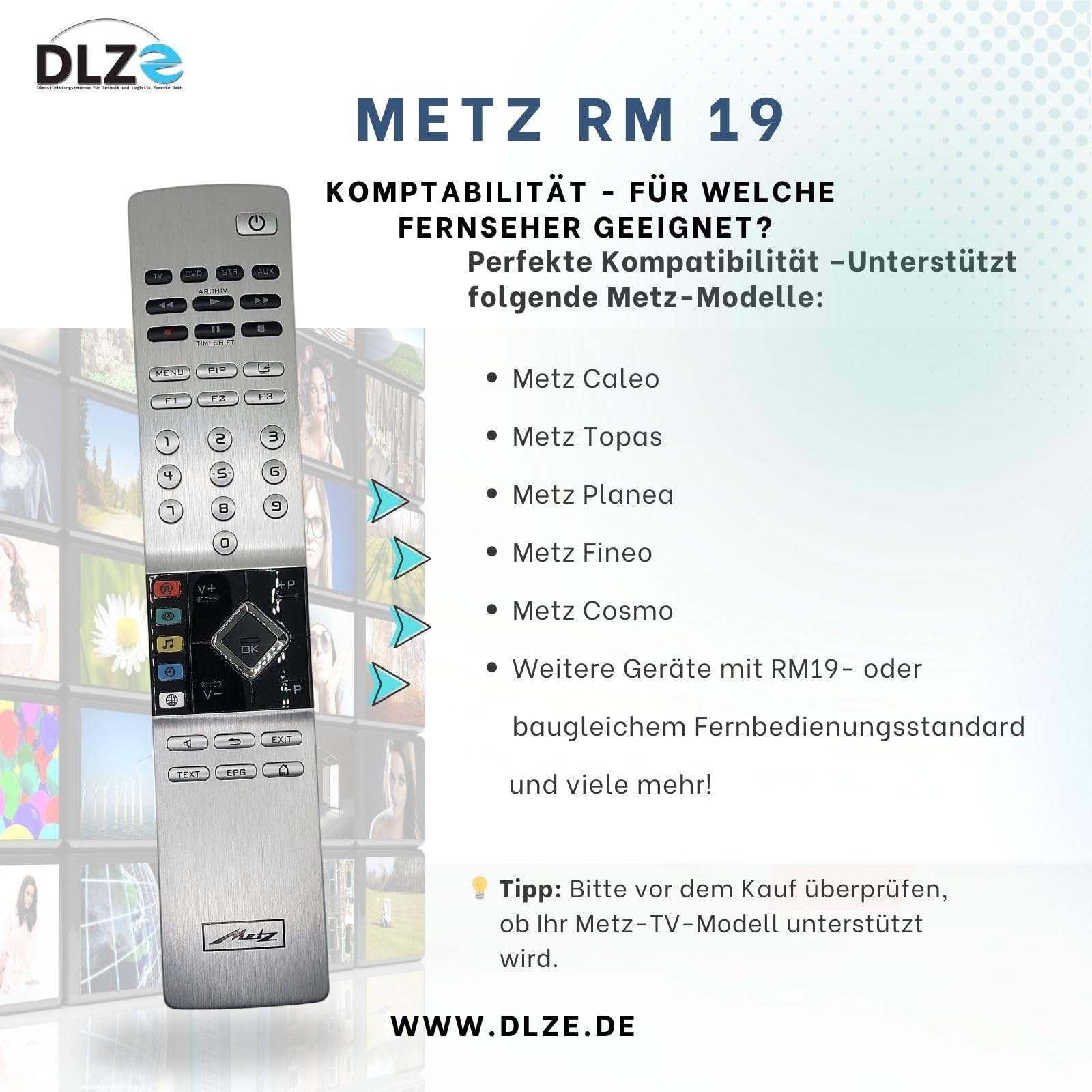 Metz RM19 – Original-Fernbedienung für Metz TV-Geräte – Modell, sofort einsatzbereit, auch passend für RM18