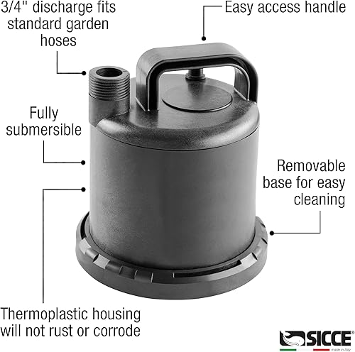 Miniatura 4 de SICCE Ultra Zero 793 GPH Bomba de agua multiusos  Conexión de manguera de jardín Mango portátil  Ultra silenciosa duradera acuario tanque fuente