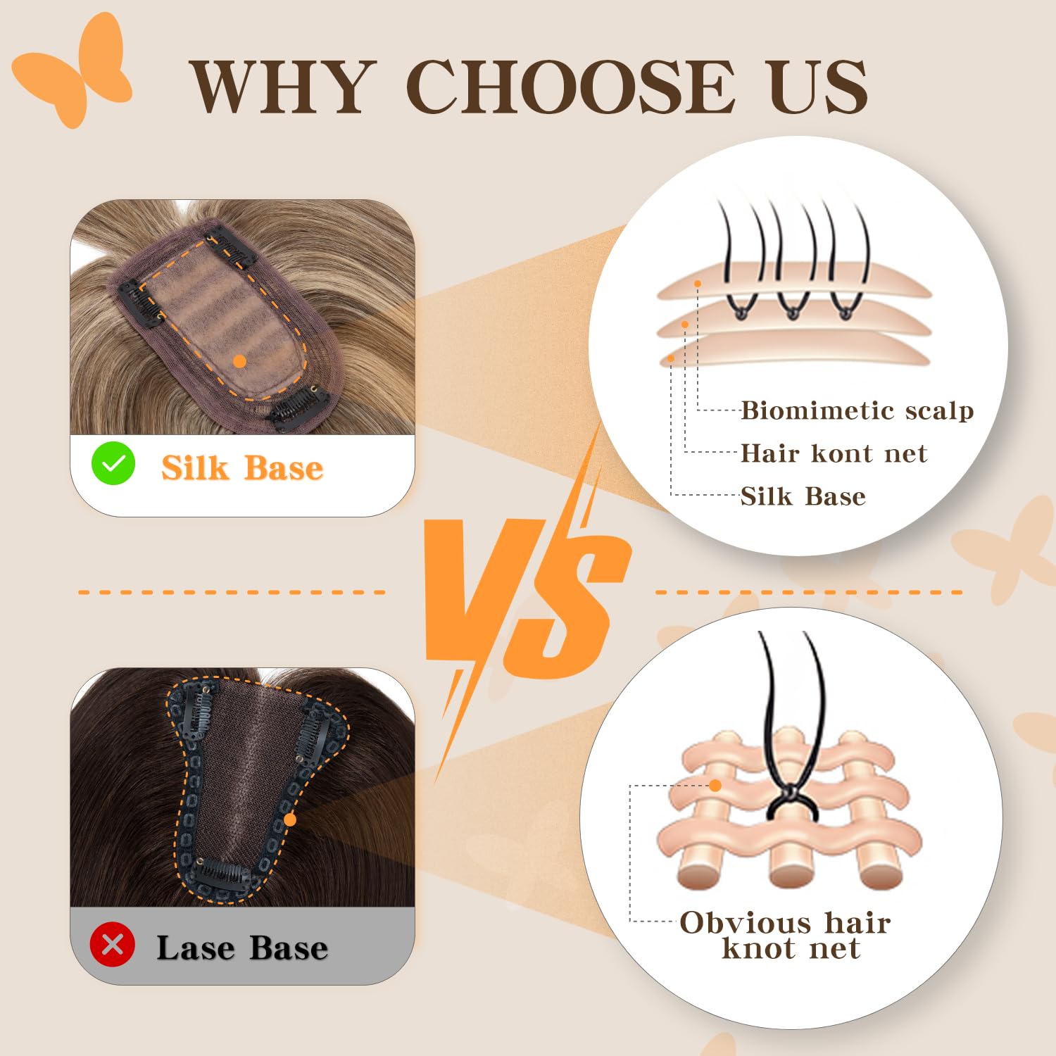 Human Hair Toppers for Women, 150% Density Hair Topper with Bang, No Tangle & Smooth, Upgrade 7x13cm Silk Base, 14 Inch #4P27 Medium Brown & Dark Blonde