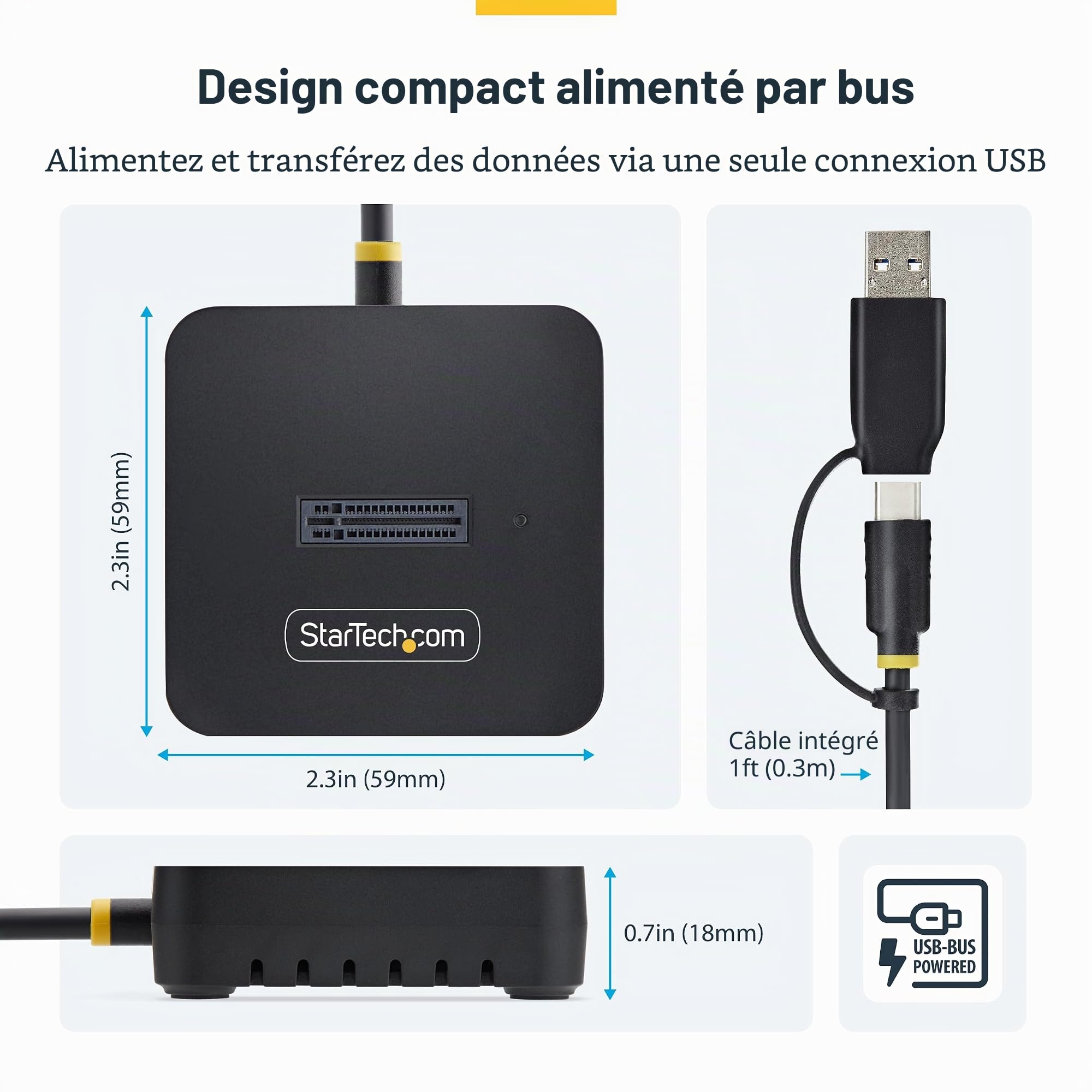 StarTech Dock USB-C/A vers SSD M.2 NVMe, 10Gbps, sans Outil | Station d'accueil, Lecteur SSD externe, B+M/M-Key, Win, macOS, Linux, PCR 70%