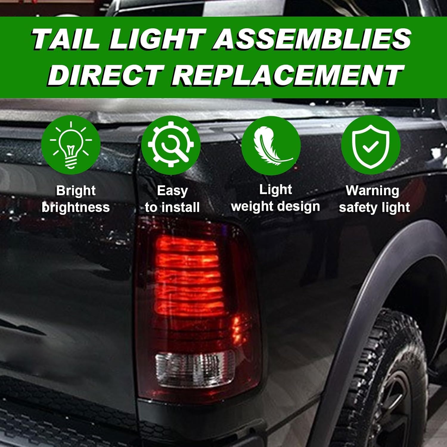 LED Tail Light Compatible with 2013-2018 Ram 1500 2014-2018 Ram 2500/3500 Rear Taillight with Blub Brake Lamp Assembly Red Lens Right Passenger Side Replace 68093080AB
