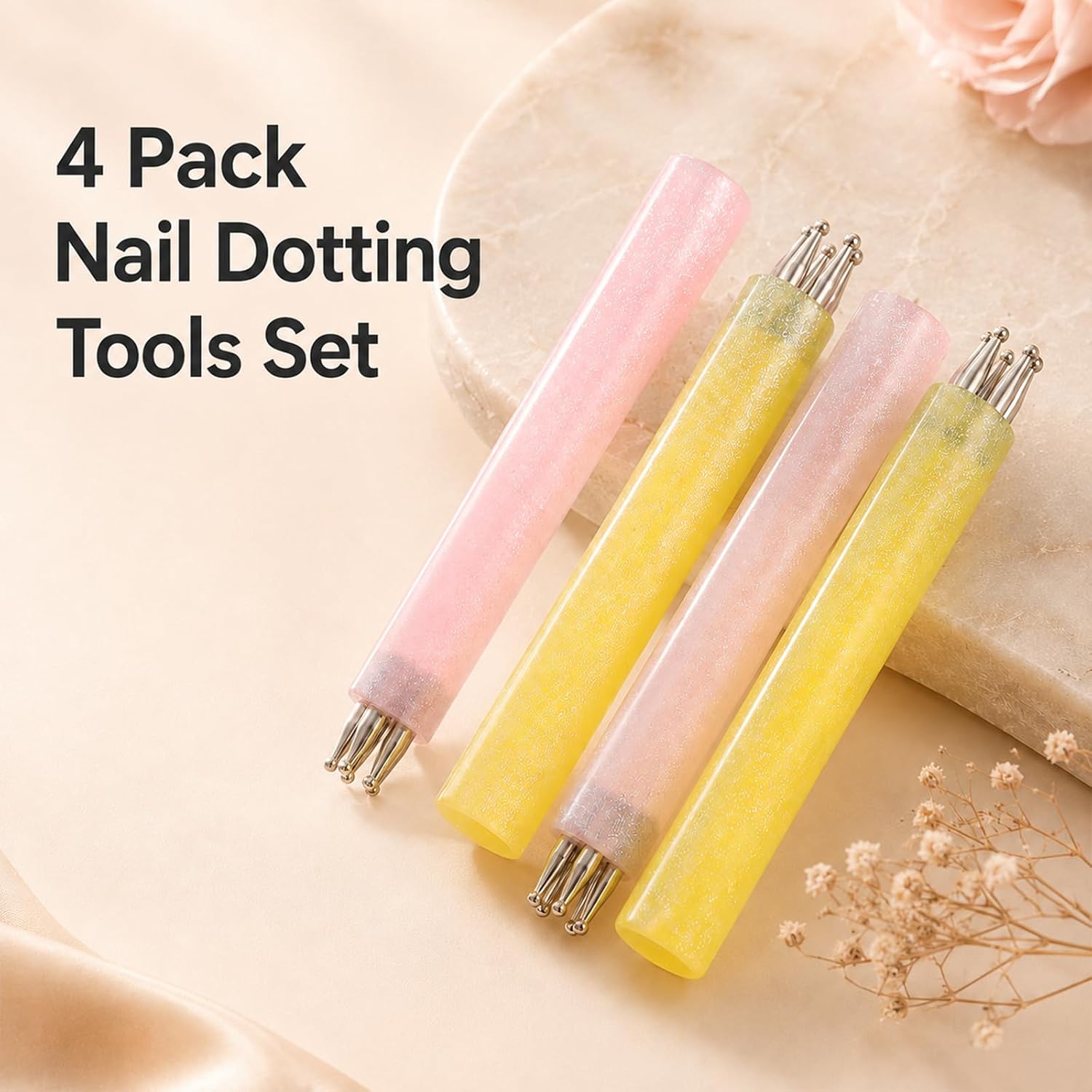 4 Pack 5 Petal Flower Nail Dotting Pen, Nail Art Dotting Tools for Design