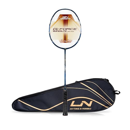 Li-Ning G-Force 5900 Superlite Strung Badminton Racquet with Free Head Cover| 79 Grams (Navy/Gold/White)