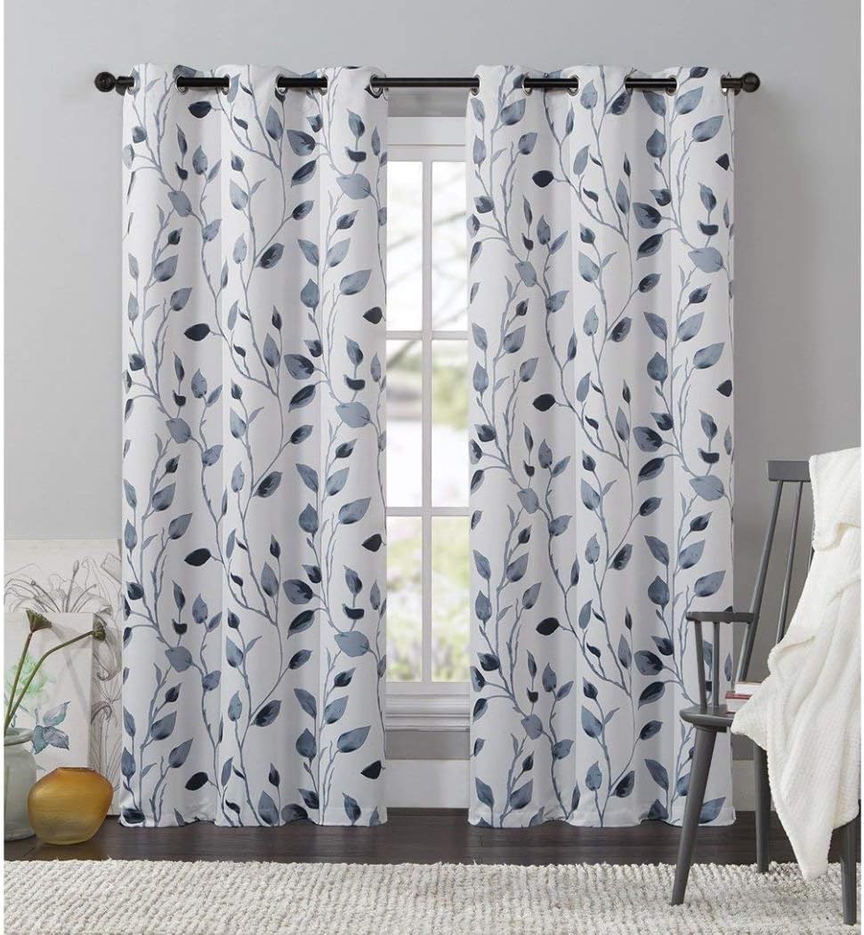 UNKN 1pc Girls 84 Light Blue White Leaf Swirl Curtain Single Panel, Polyester Leaves, Blue Color Drape Floral Pattern Motif Window Treatments Leaf Design Nursery Garden Themed Nature Kids Teen