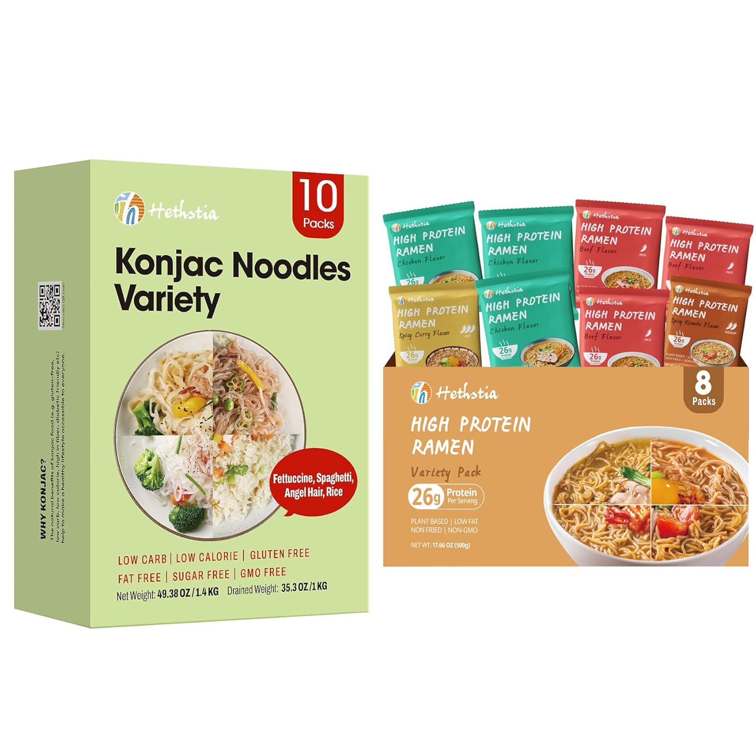Pack Variedad Hethstia Konjac Noodles y Ramen Proteína 18 Unid