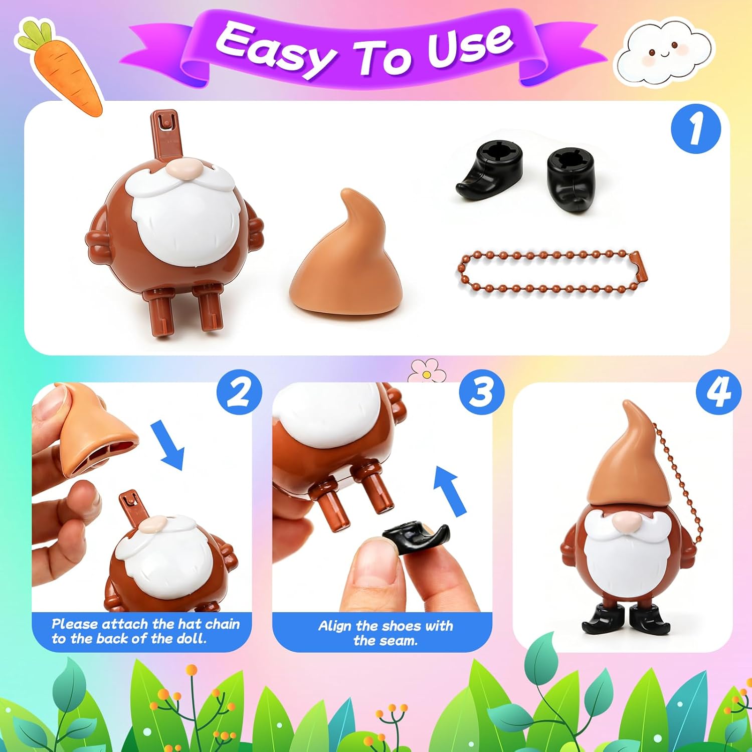 12 Pcs Prefilled Easter Eggs with Mini Gnomes Keychains Tiny Figurines for Kids Easter Basket Stuffers Egg Hunt Party Favors Classroom Prizes Dwarf Statues Decor for Boys and Girls