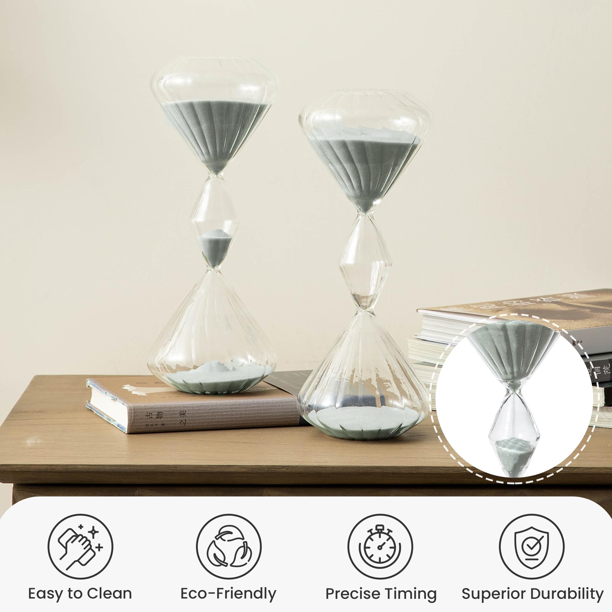 Temporizador de reloj de arena para decoración de mesa, juego de 2 temporizadores de arena de 60 minutos, herramienta de gestión de tiempo y productividad, vaso de arena de tres capas de 1 hora para
