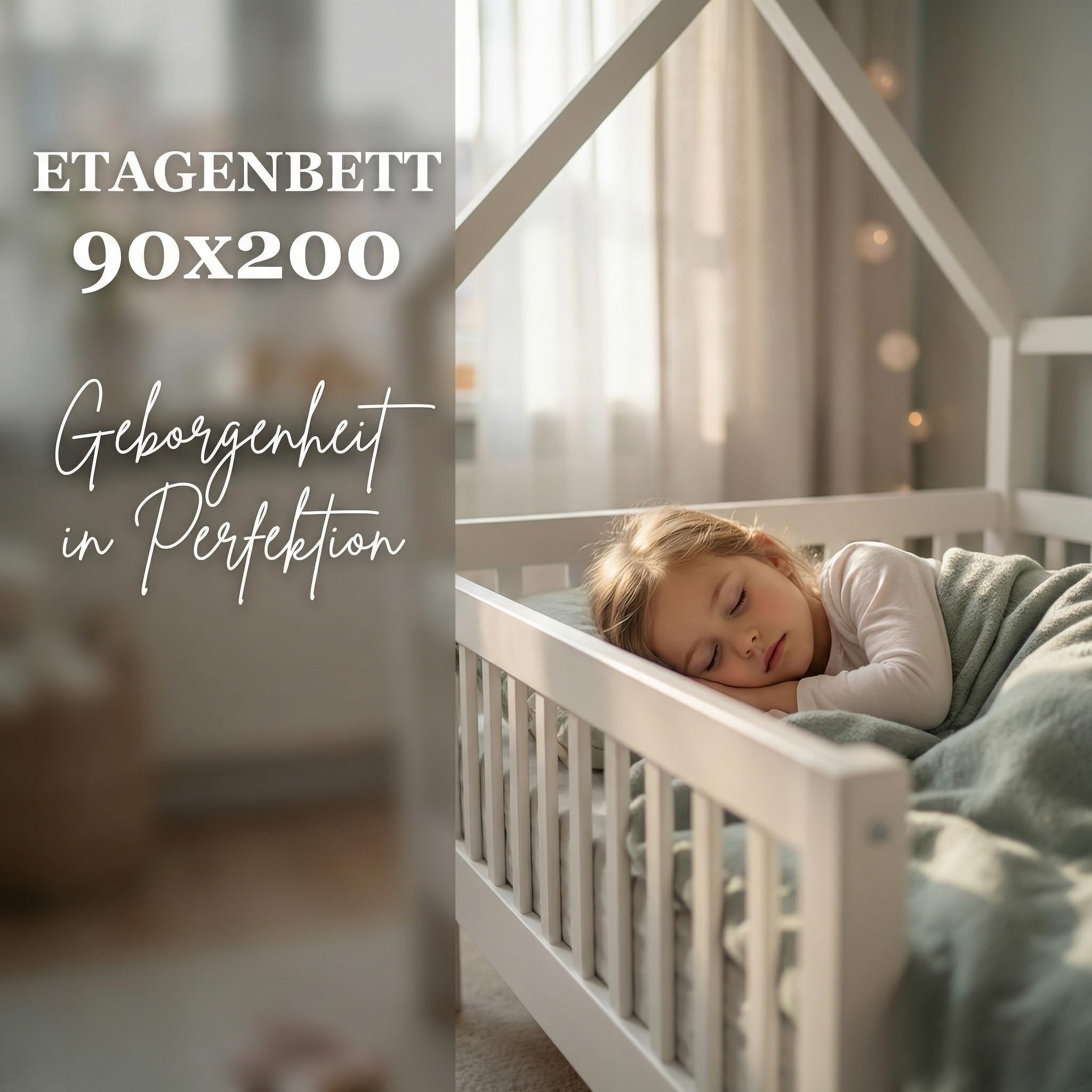 Su & Chan Legence Etagenbett 90x200 mit Treppe und Stauraum, Kinderbett Hochbett mit Schubladen und Sicherheitsgeländer, Hausbett mit Dach für 2 Kinder, Weiß