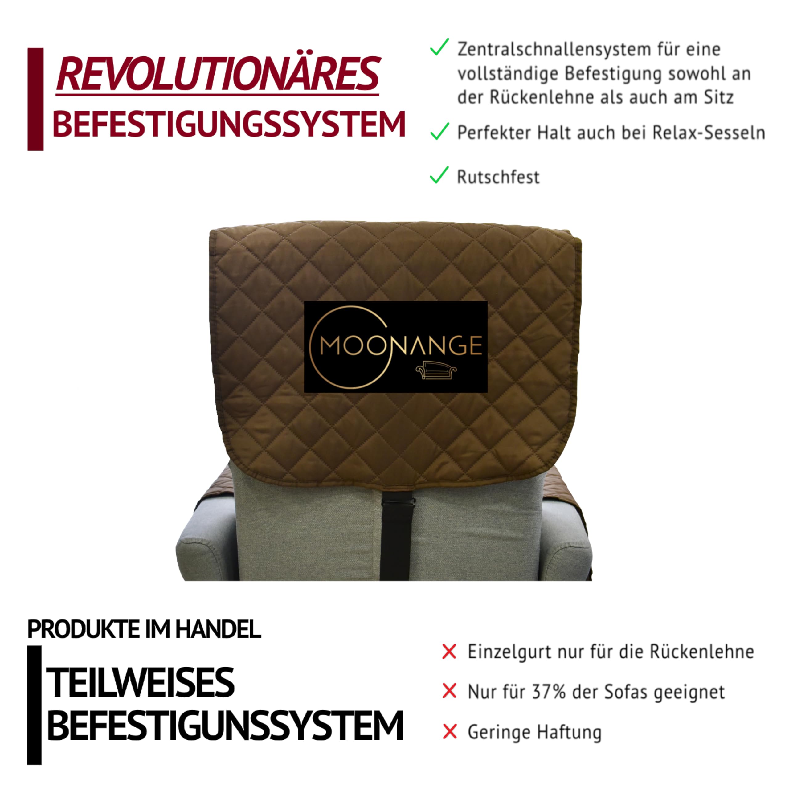 Moonange - 1-Sitzer Sesselbezug mit Armlehnen - Sitzfläche 55 cm - Wasserdichter Bezug für Sessel - Bezug rutschfest - schmutzabweisend - wendbar - Kratzfest - frostbeständig - Grau