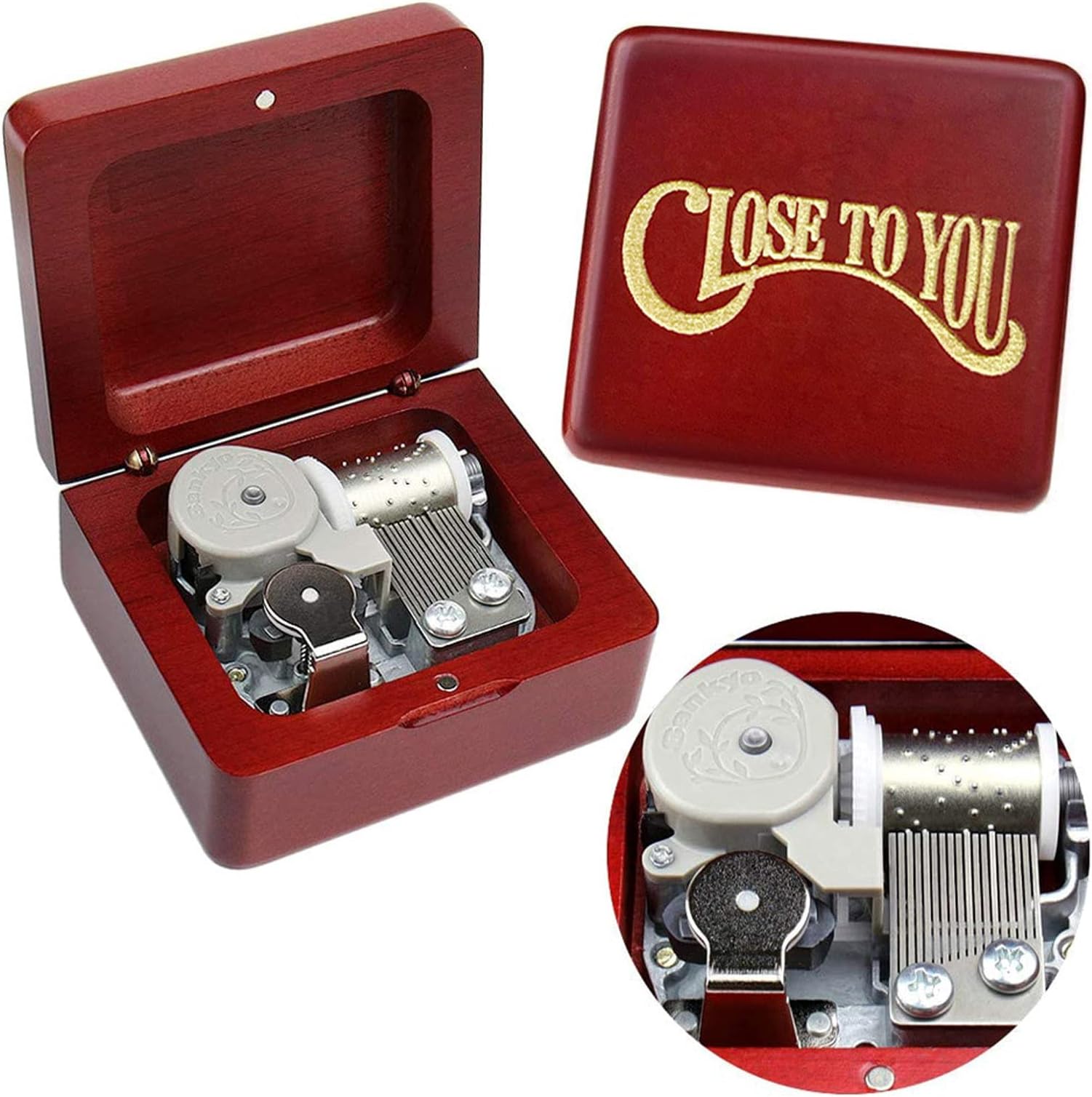 Sinzyo Music Box Vintage Wood Carved Mechanism Musical Boxs Gift for Birthday Valentine's Day Christmas Day(Close to You -Wine Red Box)