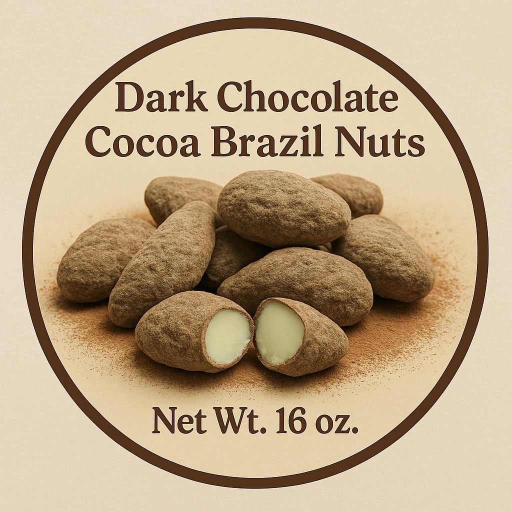 Brazil nuts coated in chocolate and dusted in cocoa – 1 pound – hand made fresh to order!